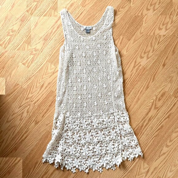 Crochet White Floral Swim Cotton Coverup Dress Top Size Large by J Valdi Boho - Picture 1 of 11
